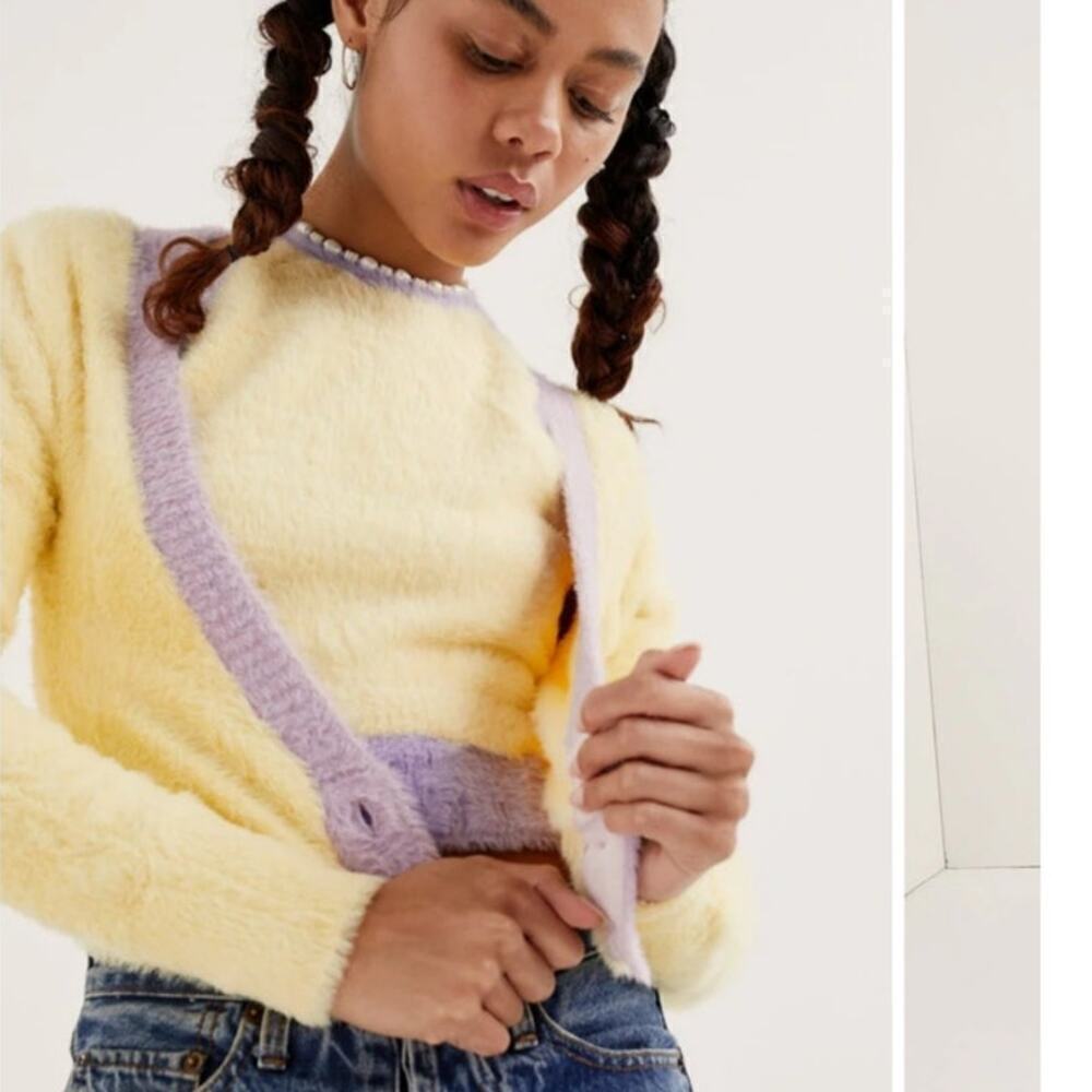 NWT For Love and Lemons Shelia and Maureen Cropped Sweater Yellow Purple Set S - Picture 2 of 14